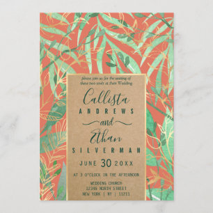 Terracotta Green Watercolor Blätter Kraft Wedding Einladung