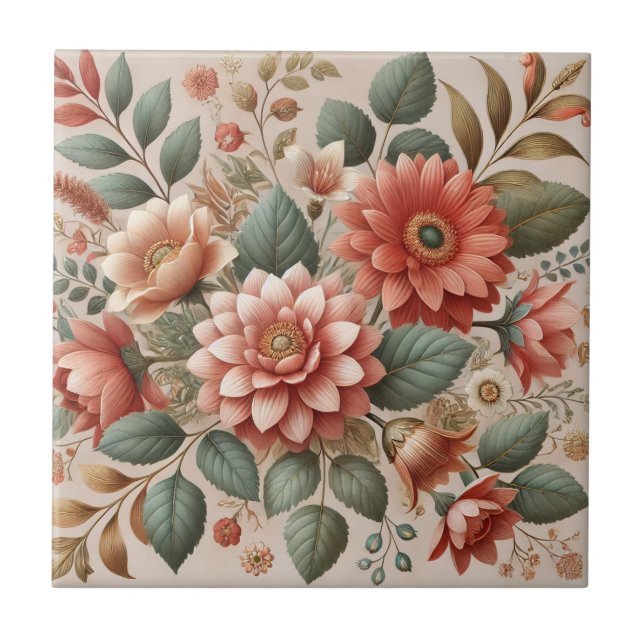 Terracotta Green Watercolor Flora Elegante Dekorat Fliese (Vorderseite)