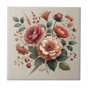Terracotta Green Watercolor Flora Elegante Dekorat Fliese