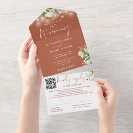 Terracotta Greenerenery String Lights QR Code Wedd All In One Einladung