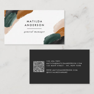 Terracotta, grüner Schwarz, abstrakt, moderner QR  Visitenkarte