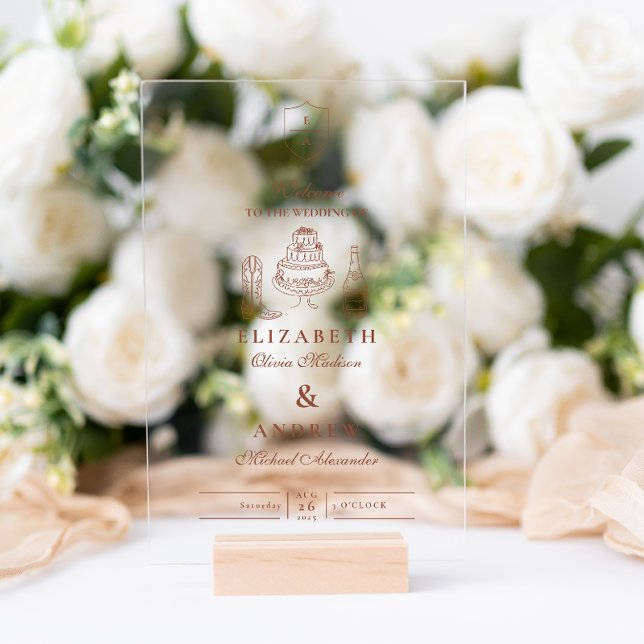 Terracotta Hand Drawn Funky Western Doodle Wedding Acrylschild (Von Creator hochgeladen)