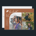 Terracotta Hand Written Thank You Multi Photo Ankündigung<br><div class="desc">Modern and whimsical graduation announcement photo card featuring 3 photos on the front and 1 on the back. The text says "Thank You" with twinkling stars. Add the graduate's name,  information,  and message to personalize this card. Terracotta.</div>