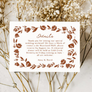 Terracotta Handgezeichnete Blume Hochzeit Details RSVP Karte