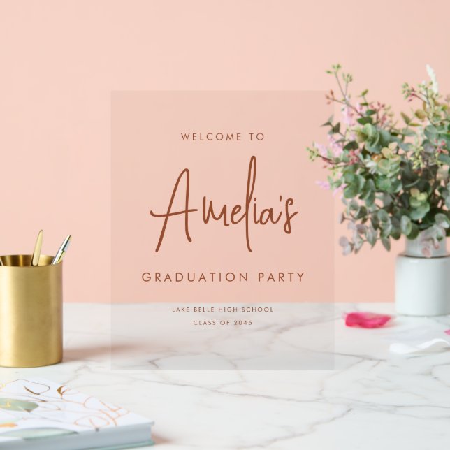 Terracotta Handwriting Graduation Party Willkommen Acrylschild (Hochzeit)