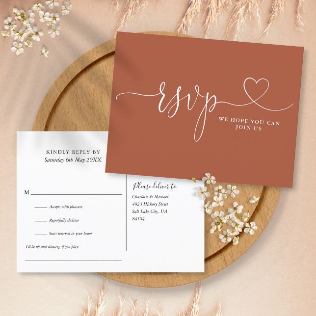 Terracotta Heart Script Chanson Demande Carte RSVP (Créateur téléchargé)