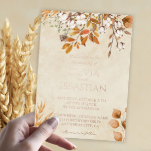 Terracotta Herbstleaves Boho Hochzeit im Herbst Folieneinladung