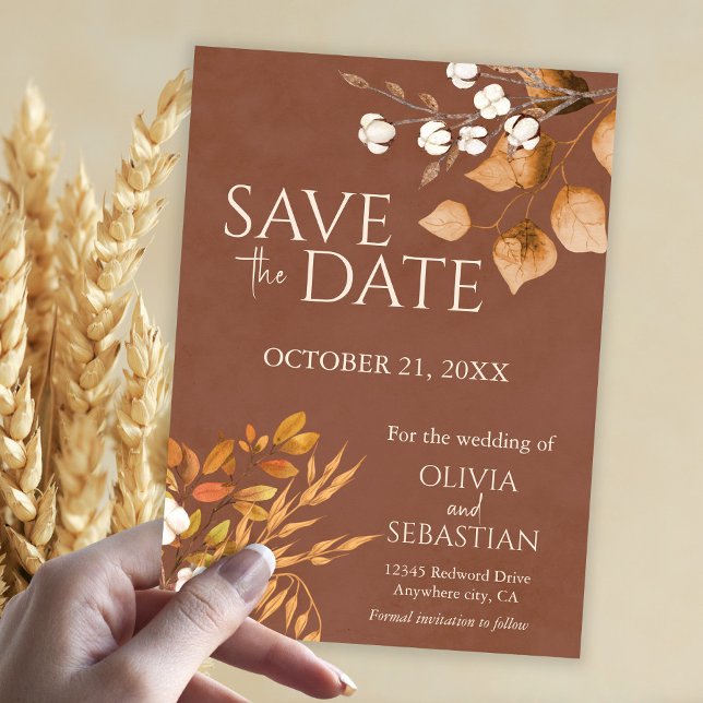 Terracotta Herbstleaves Boho Hochzeit im Herbst Save The Date (Von Creator hochgeladen)