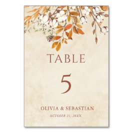 Terracotta Herbstleaves Boho Hochzeit im Herbst Tischnummer