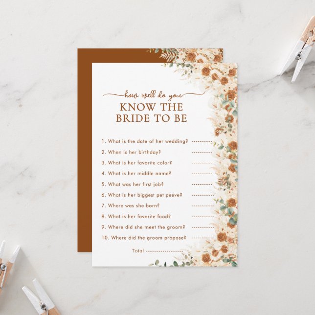 Terracotta How Well Do You Know the Bride Game (Vorderseite/Rückseite Beispiel)