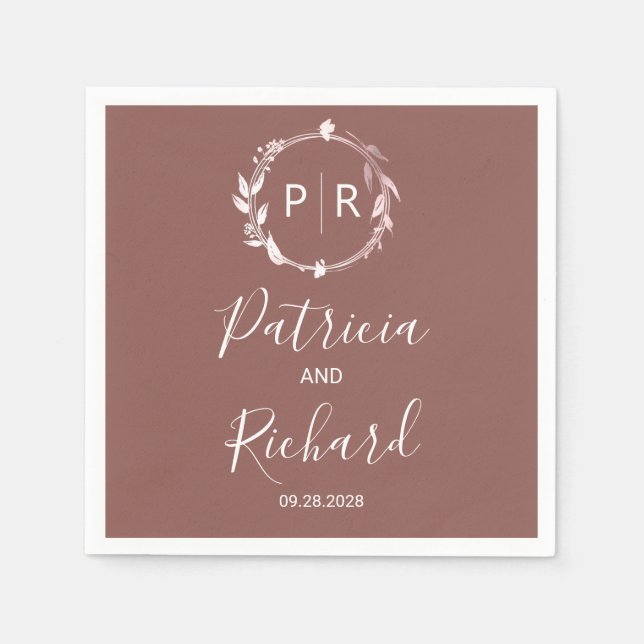 Terracotta Imitate Monogram Wedding Napkins Serviette (Vorderseite)