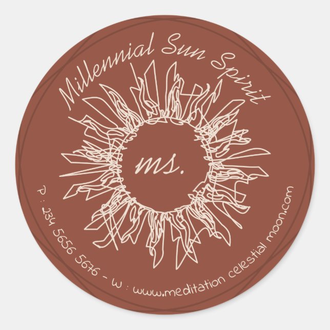 Terracotta Ivory Abstrakt Spiritual Celestial Sun Runder Aufkleber (Vorderseite)