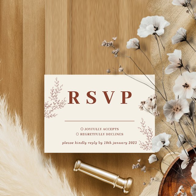 Terracotta Ivory Beige Ivy Floral Wedding Response RSVP Karte (Von Creator hochgeladen)
