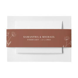 Terracotta Ivory Cotton Blume Monogram Wedding Einladungsbanderole