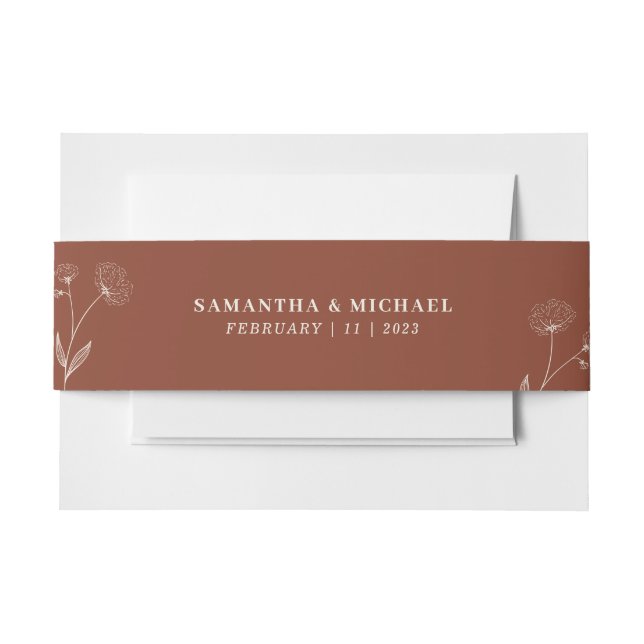 Terracotta Ivory Cotton Blume Monogram Wedding Einladungsbanderole (Vorderseite Beispiel)