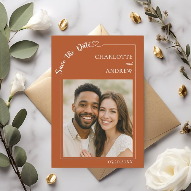 Terracotta ivory photo wedding Save the Date (Von Creator hochgeladen)