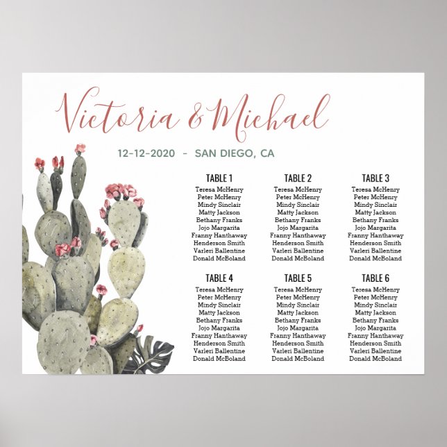 Terracotta Khaki Cactus Mexican Seating Chart Poster (Vorne)