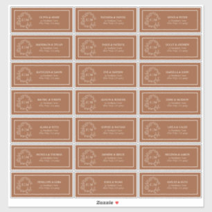 Terracotta Leafy Wappen Monogram Guest Address Aufkleber
