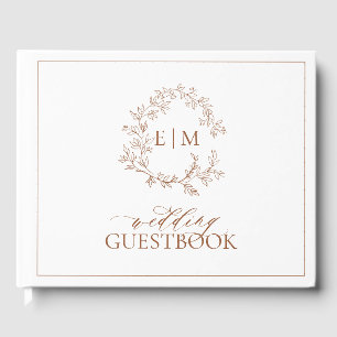 Terracotta Leafy Wappen Monogram Wedding Gästebuch
