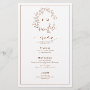 Terracotta Leafy Wappen Monogram Wedding Menu