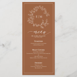 Terracotta Leafy Wappen Monogram Wedding Menu Menükarte