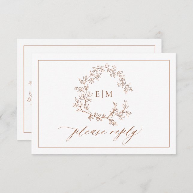 Terracotta Leafy Wappen Monogram Wedding RSVP (Vorne/Hinten)