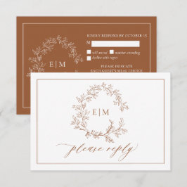 Terracotta Leafy Wappen Monogram Wedding RSVP Card