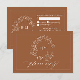 Terracotta Leafy Wappen Monogram Wedding RSVP Karte