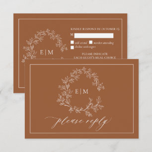 Terracotta Leafy Wappen Monogram Wedding RSVP Karte