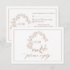 Terracotta Leafy Wappen Monogram Wedding RSVP Karte