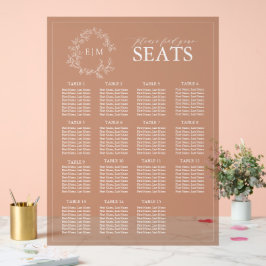 Terracotta Leafy Wappen Monogram Wedding Seating Acrylschild