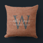 TerraCotta Linen Monogram Wedding Keepake Kissen<br><div class="desc">Rustikales und modernes Hochzeitskuchen Terrakotta-Leineneffektkissen mit Ihrem Text in weißer Chic handgeschriebene Skriptkalligraphie und Ihr Monogramm in cremefarbener Typografie. Fügen Sie einfach Ihre Namen, Monogramm und Hochzeitstermin ein. Großartiges Geschenk für ein frisch verheiratetes Paar. Exklusiv für Sie entworfen von Happy Dolphin Studio. Wenn Sie Hilfe oder passende Produkte benötigen, kontaktieren...</div>