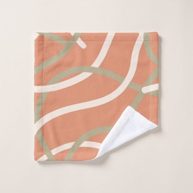Terracotta Linework Pattern | Cream & Olive  (Gant de toilette)
