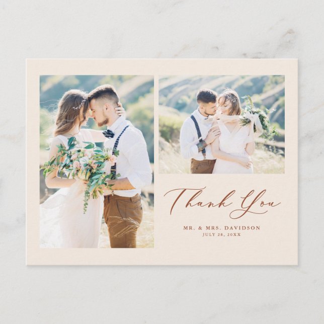 Terracotta Lovely Script Foto Collage Danke Postkarte (Vorderseite)