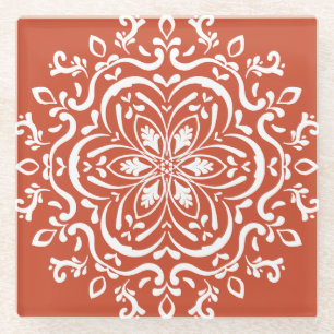Terracotta Mandala Glasuntersetzer