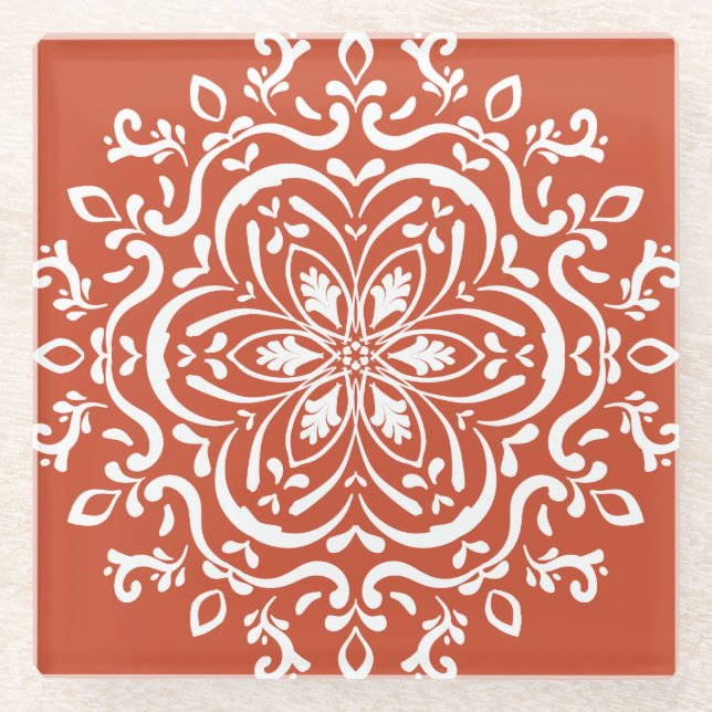 Terracotta Mandala Glasuntersetzer (Vorderseite)