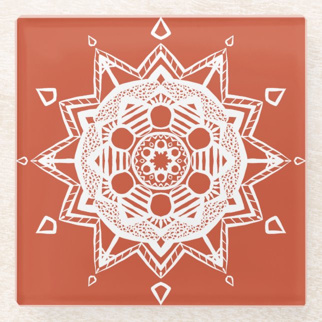 Terracotta Mandala Glasuntersetzer (Vorderseite)