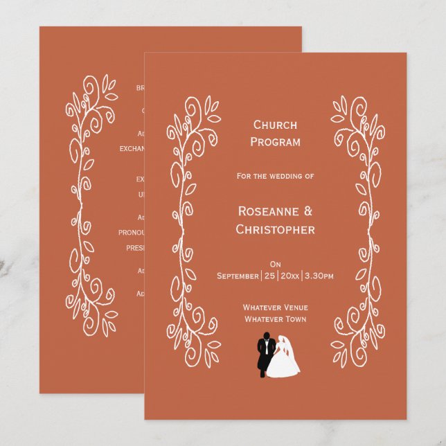 Terracotta Mariage Church Programme Mariée Groom (Devant / Derrière)