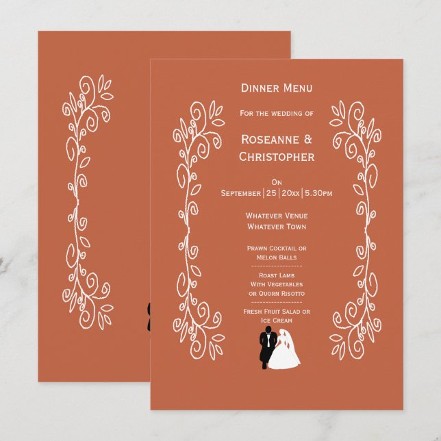 Terracotta Mariage Menu Bride Groom Design (Devant / Derrière)