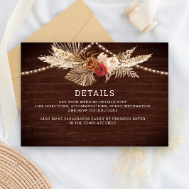 Terracotta Maroon Floral Pampas Hochzeiten Details Begleitkarte