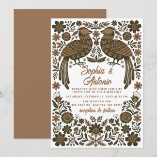 Terracotta Mexican Birds Otomi Floral Wedding Einladung