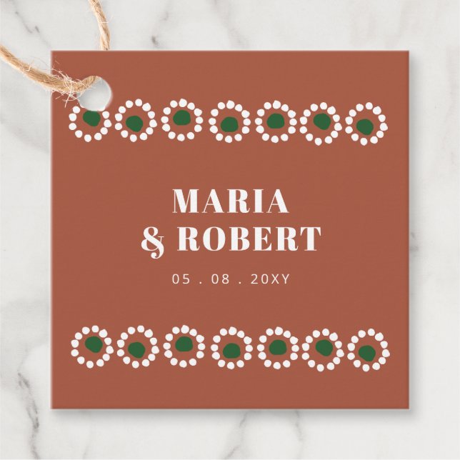 Terracotta Mexican Boho Barro Wedding Geschenkanhänger (Vorderseite)