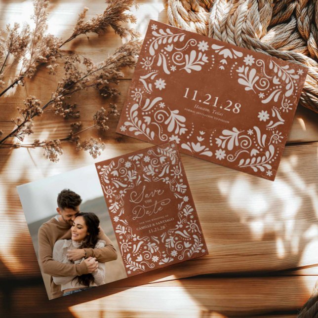 Terracotta Mexican Wedding Foto Save the Date (Terracotta Mexican Photo Save the Date card)