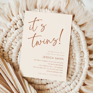 Terracotta Minimal Bohemian Twins Baby Shower Einladung