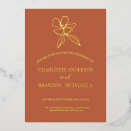 Terracotta Minimal Floral Wedding Gold Folieneinladung