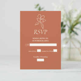 Terracotta Minimal Floral Wedding RSVP Card