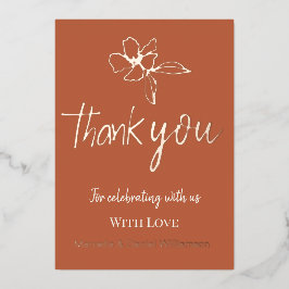 Terracotta Minimal Floral Wedding Vielen Dank Folieneinladung