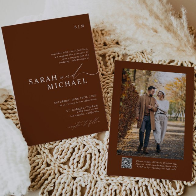 Terracotta Minimal Modernes Script QR Code Hochzei Einladung (Von Creator hochgeladen)