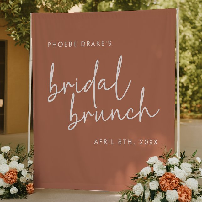 Terracotta Minimal Script Bridal Brunch Hintergrun Wandteppich (Von Creator hochgeladen)