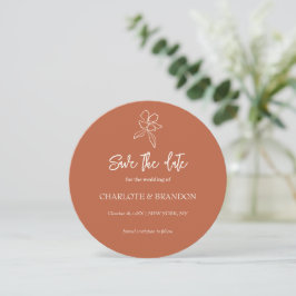 Terracotta Minimale Blumenhochzeit retten Datum Save The Date